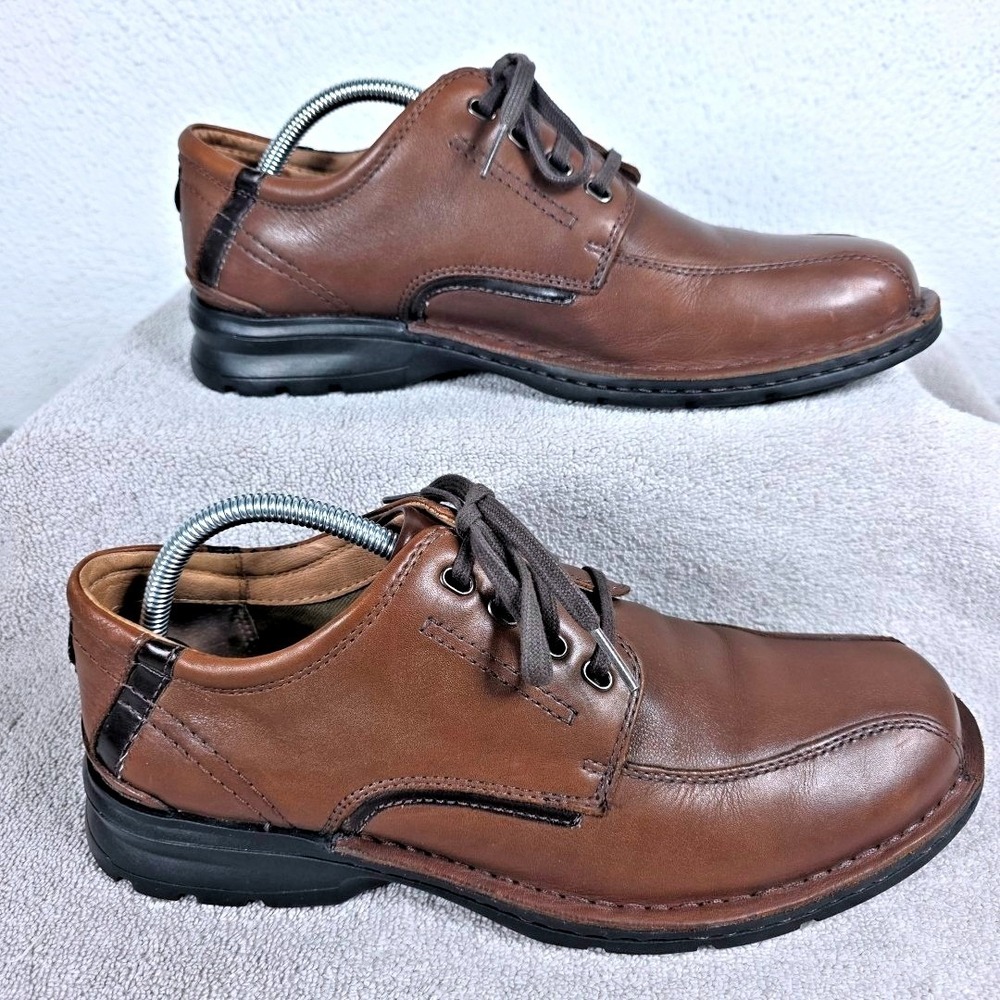 Clarks Men's Brown Leather Lace Up Oxford Bicycle Toe Dress Shoes 78866 Size 10M